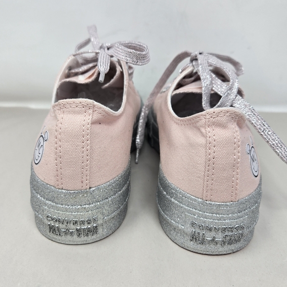 Converse All Star X Miley Cyrus Pink Canvas Sneakers Sz 8 Silver Metallic Sparks - Picture 5 of 12
